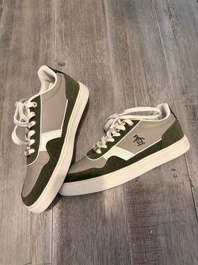 Original Penguin Olive and Cream Low-Top Lace-Up Sneakers